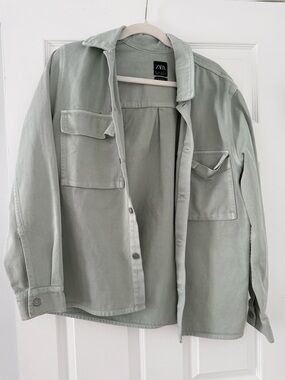 Zara Sage-Green Lightweight Utility Shirt Jacket